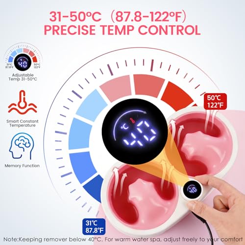 Pink Electric Nail Soaking Bowl with 10-Level Temperature Control & Dual Rotating Compartments