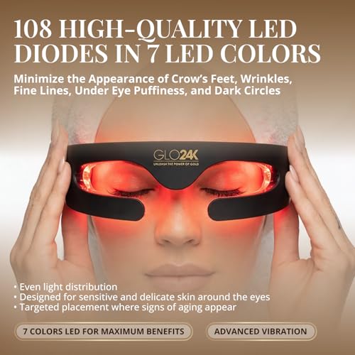 GLO24K LED Eye Mask with 108 LEDs & 7 Color Modes for Under-Eye Skincare