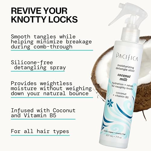 Pacifica Coconut Milk Hair Detangler Spray ? Leave-In Conditioning Elixir for Tangle-Free Hair ? Instantly Detangles Knots, Adds Shine & Moisture, Prevents Breakage & Frizz ? Vegan & Cruelty-Free | Vegan, Cruelty-Free