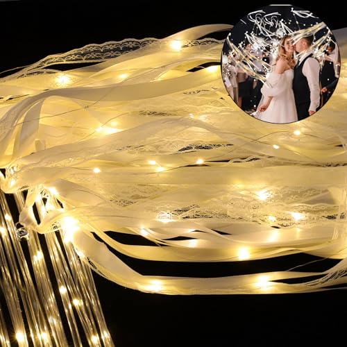 LED Fairy Wands 100 Pcs Wedding Glow Stick with Ribbon & Bell - Warm White, Flashing Modes