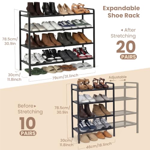 Varhomax 4-Tier Expandable Shoe Rack for Closet & Entryway, Adjustable & Space-Saving