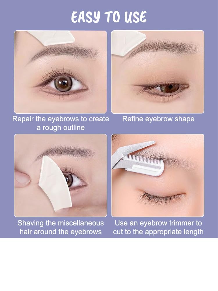 Pink Eyebrow Trimmer Set, 2 Pcs Crescent Shaped Eyebrow Trimmer and 1 Pc Scissors, Novice Eyebrow Scraper