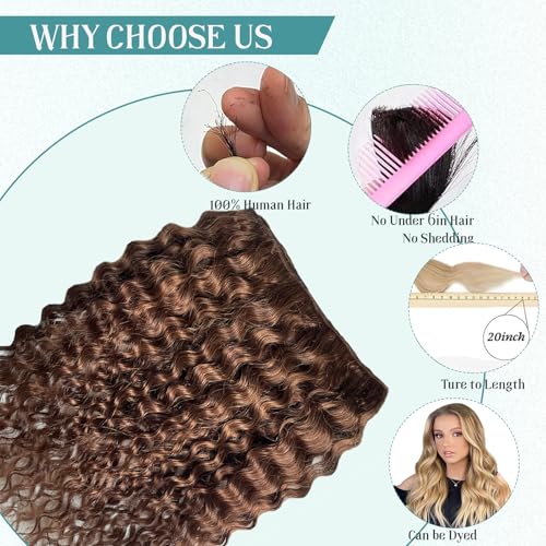 Brown Water Wave Human Hair Weft Extensions 14 Inch Sew In Curly Hair for Women - Dark Brown #4, Remy, 80g - Variation of Brown# / 14 Inch