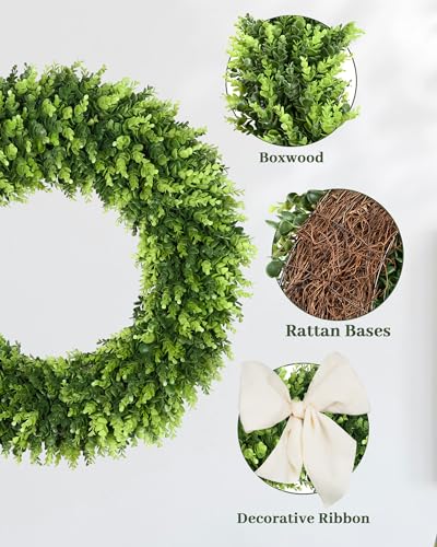 32 Inch Artificial Boxwood Wreath with Yellow Cloth Can DIY Shaped - Green / 32 Inch