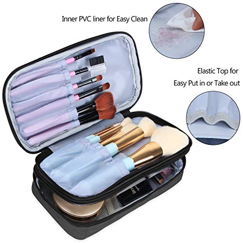 Small Makeup Brush Bag Up to 8.5 Inches - Black, Travel Cosmetic Organizer with PVC Liner - Variation: Pack of 1