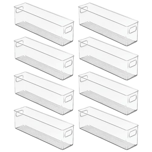 mDesign Plastic Kitchen Organizer Bin 16 x 3.75 x 5 Inches - Clear 8 Pack for Pantry & Cabinet Storage