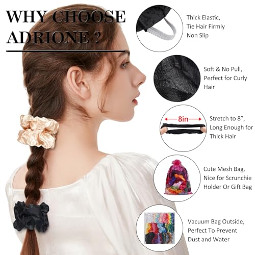 ADRIONE Satin Scrunchies Pack of 60 - 180 Count Silk Hair Ties for Women & Girls, No Slip, Curly & Thick Hair Friendly