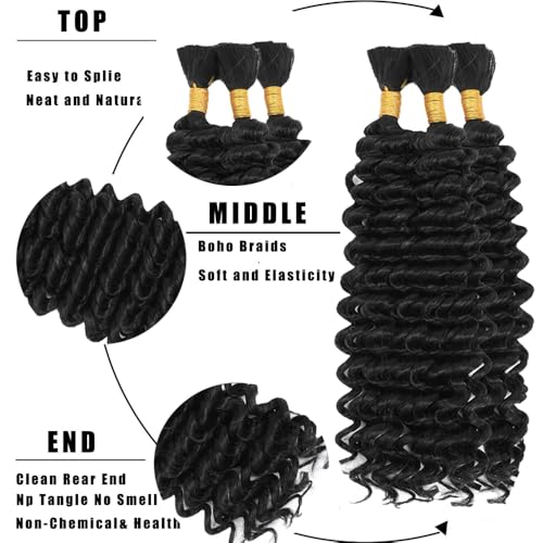 Brazilian Virgin Human Hair Deep Wave Bundles BA 16 Inch Natural Black - 3 Pack