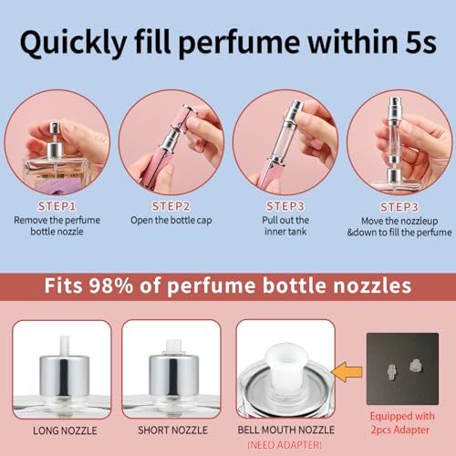 Sky Blue & Pink Travel Perfume Atomizer Set - 2pcs 5ml Refillable Cologne Bottles with Leather Case