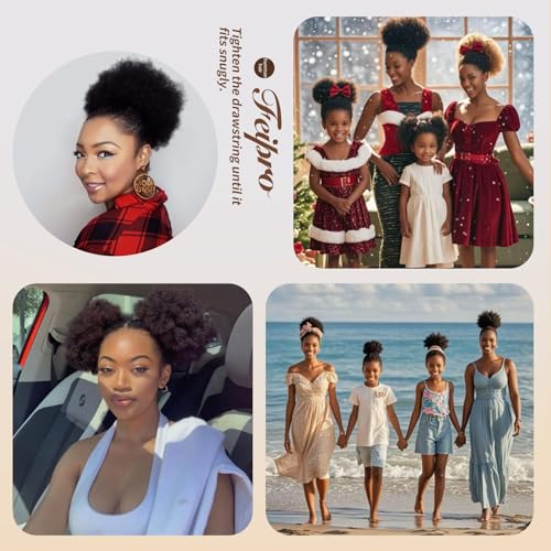 FEIPRO 4 Inch Small Afro Puff Ponytail for Kids - Natural Black Hair Bun Pack of 1