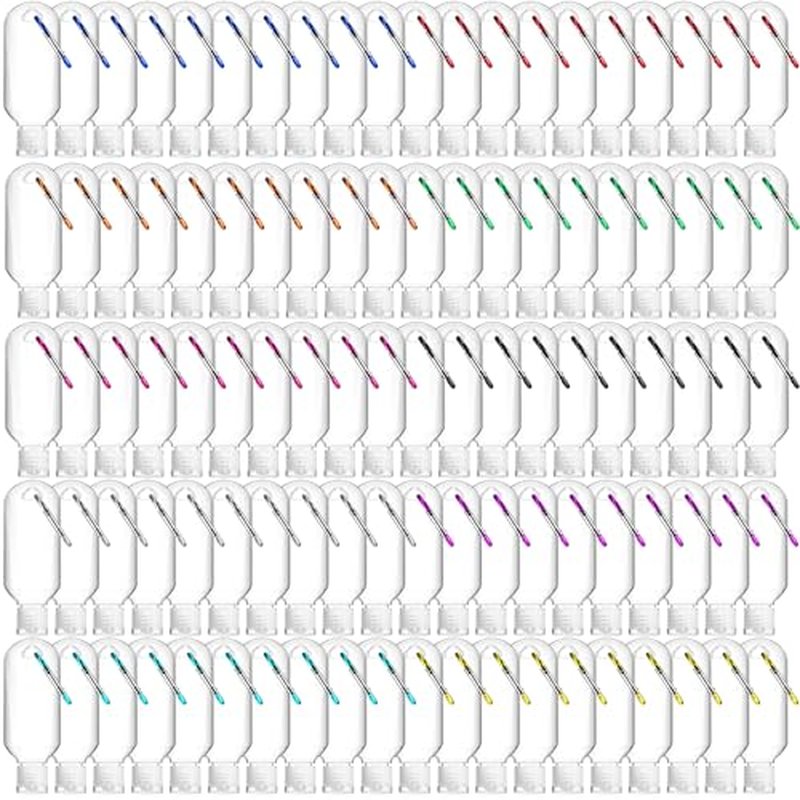100 Pcs Traveling Bottles with Keychain 2oz Clear Plastic Hand Sanitizer Holder Keychain Empty Refillable Liquid Packing Container Squeeze Plastic Bottle with Lid,Rectangle