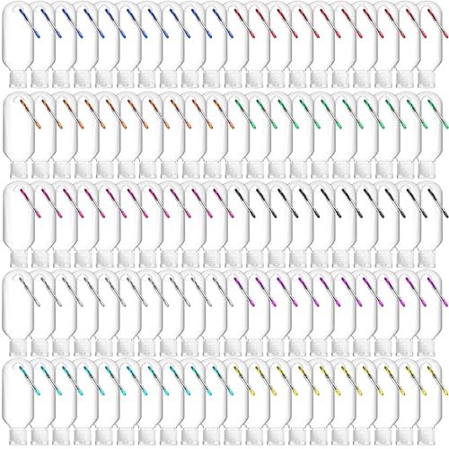 Refillable Travel Bottles Set 100 Pcs 2oz with Keychain - 10 Colors
