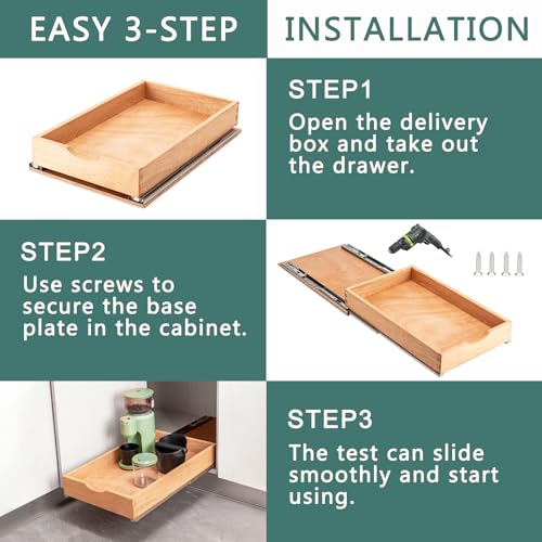 14”W x 21”D Fully Assembled Wooden Pull Out Kitchen Cabinet Drawer Organizer