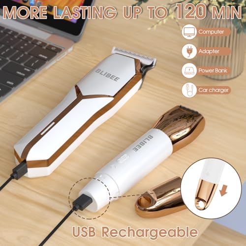 Hair Clippers & 1 Bikini Trimmer - Waterproof Electric Clippers & 4 in 1 Bikini Trimmer Set, Deluxe Wet/Dry Body Shaver for Nose Eyebrows Beard Pubic Hair, Green