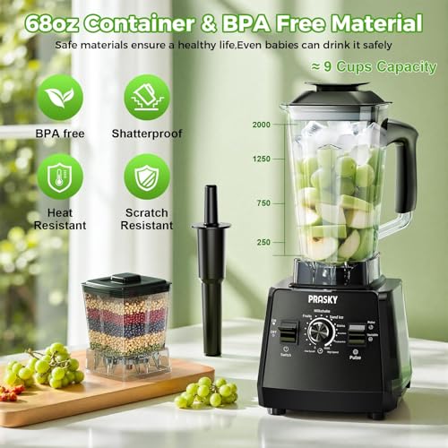 Prasky 1000/2400W Blender for Smoothies & Grinding - 2L Black BPA-Free Kitchen Appliance