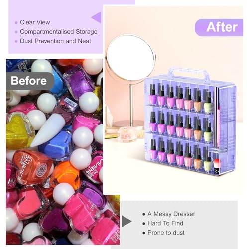 Beloving 2-Pack Purple Nail Polish Organizer Case - Holds 48 Bottles with Adjustable Dividers