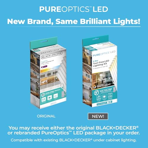 PureOptics LED Under Cabinet Lighting Kit - 9 Inch / 6 Bars, Motion Sensor, Dimmable, Linkable, 3 Color Settings, Tool-Free Installation
