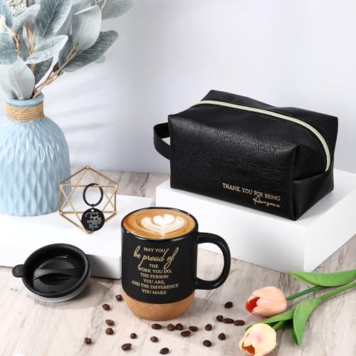Dandat 3 Pcs Thank You Gift for Men Coworker Appreciation Office Gift Leather Toiletry Bag May You Be Proud 15oz Coffee Cup with Keychain for Boss Manager Teacher Nurse Employee(Black)