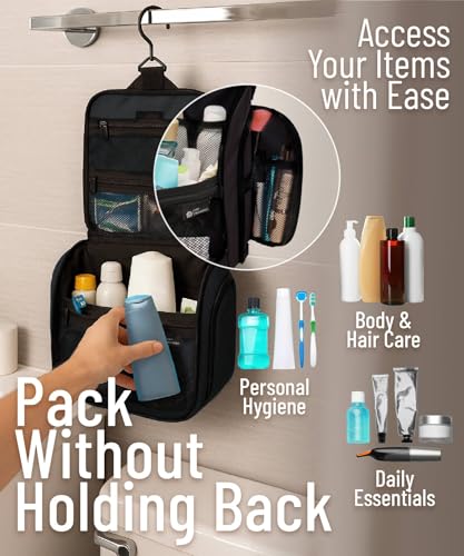 D&D Wanderlust Hanging Travel Toiletry Bag for Women & Men, Large, Black