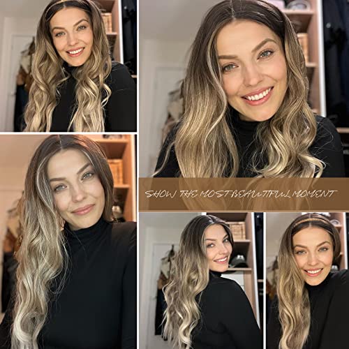 Ombre Blonde Long Curly Synthetic Wig 24 Inch Heat-Resistant Hair for Women - Natural Look