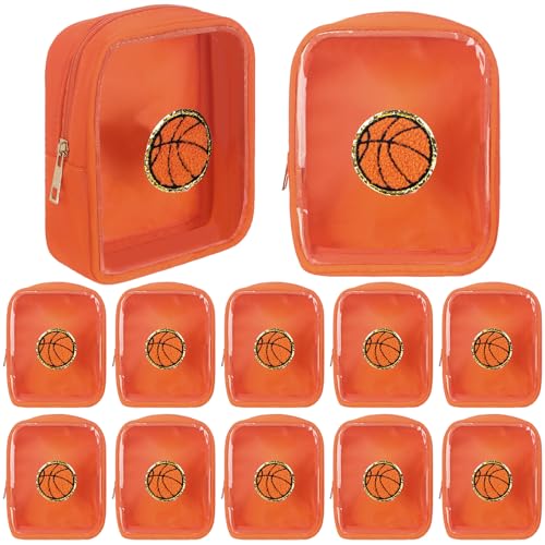Basketball Makeup Bags Set - Orange Transparent Waterproof Travel Organizer for Women, 12 Pcs