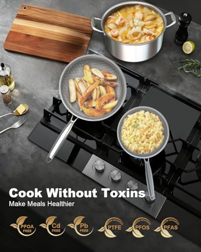 Stainless Steel Cookware Set with Nonstick Frying Pan and Saucepans - Silver, 5 Pieces