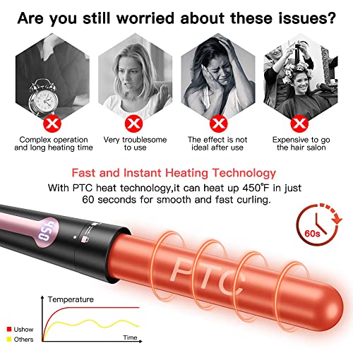 Professional 5-Piece Curling Iron Wand Set with LCD Display and Tourmaline Ceramic Coating