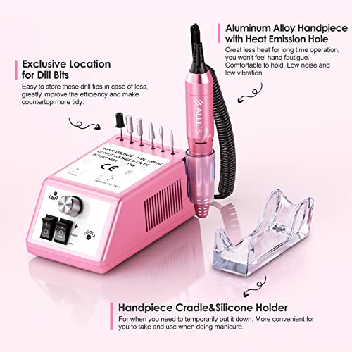 Pink Professional Nail Drill Machine 20000 RPM with 6 Nail Bits & Sanding Bands