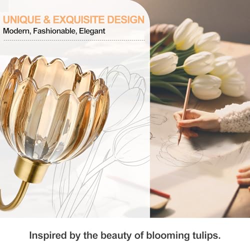 Meybiok Brushed Gold 3-Light Vanity Light with Amber Tulip Glass Shades – Bathroom Fixture