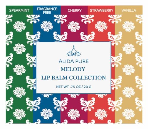 Vegan Lip Balm Set - Organic Jojoba & Avocado Oil, Melodies Assorted - 5 Tubes