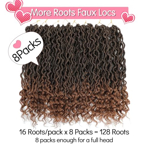 18 Inch Faux Locs Crochet Hair - Pack of 8 Pre-Looped Goddess Locs with Curly Ends for Black Women - T30#