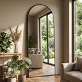 Full Length Floor Mirror with Stand - Arched Modern Design, HD Explosion-Proof Glass, Black 58x18 inches