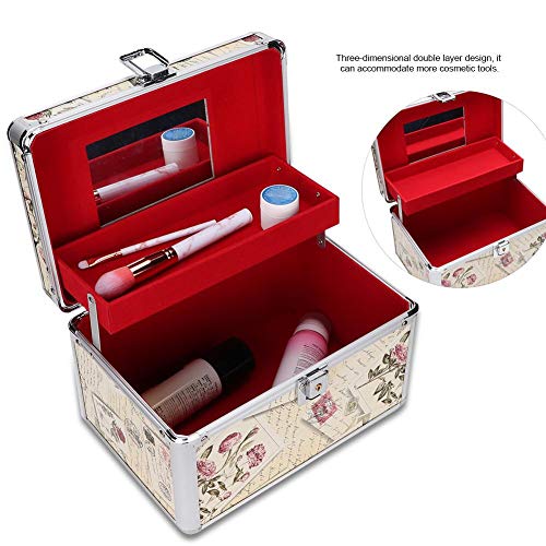 Makeup Case with Mirror, Professional Aluminum Makeup Storage Box, Portable Small Cosmetic Case for Beauty Artists, Travel Cosmetic Train Case Organizer with Dividers and Tool Panel for Brushes