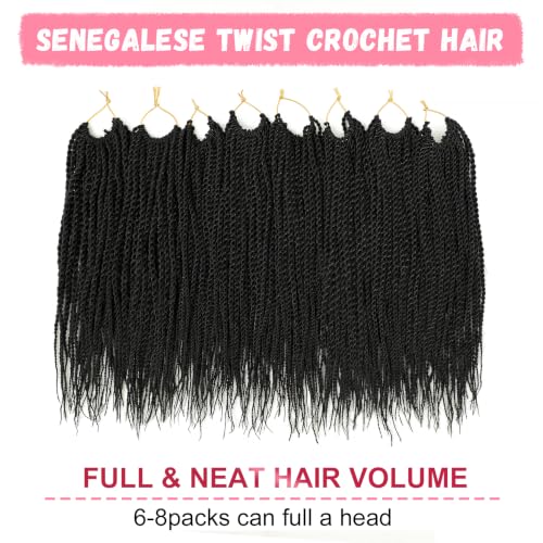 EERYA 12 Inch Senegalese Twist Crochet Hair Pack of 8 - 18 Inch Black 1B