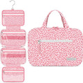 Water-Resistant Travel Toiletry Bag with Hanging Hook - Large Capacity, Pink Leopard