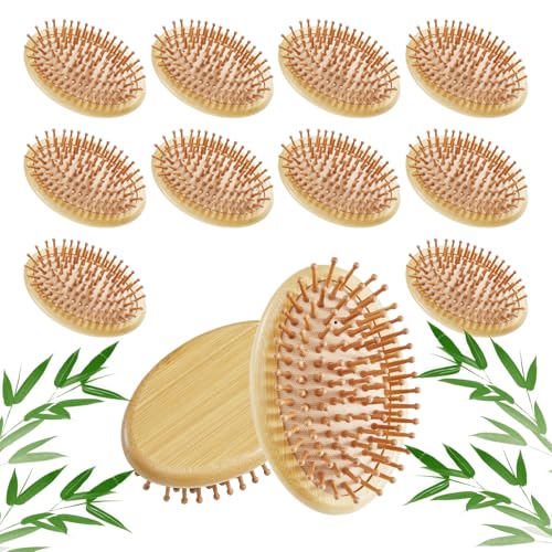 Bamboo Hair Brush 12 Pack for Scalp Massage, Hair Growth & Anti-Static