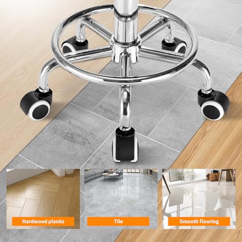 Rolling Stool PU Leather Round - Ultra Soft Padded Seat Cushion Stool with Wheels with Footrest, Weight Capacity 300lb,Adjustable Height Stool for Tattoo Massage Salon Medical Spa Center (Jet Black)