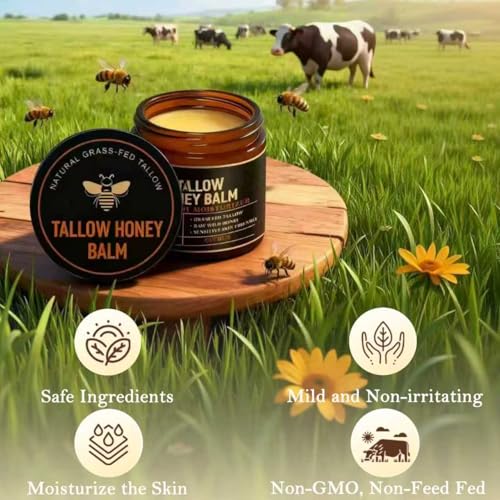 2 Pack Beef Tallow for Skin, Grass-Fed Beef Tallow and Honey Balm, Body & Face Moisturizer, Natural Hydrating Cream for Body (2 Oz)