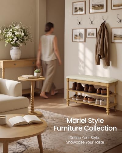 VASAGLE Wooden Entryway Shoe Bench with 2 Tiers, Natural Brown, 31.5" Wide