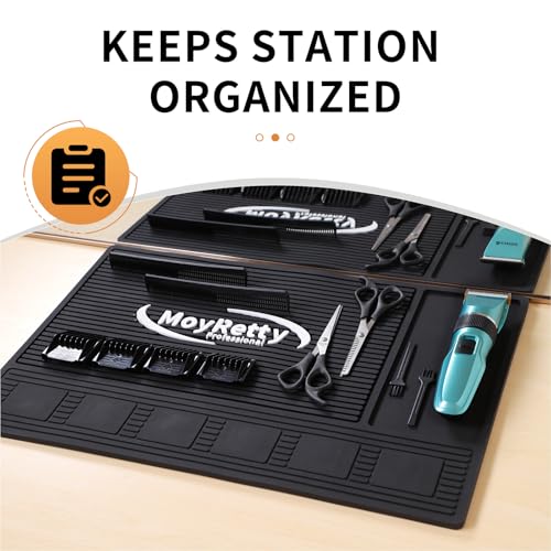 MoyRetty Magnetic Barber Mat for Clippers, (18.9" x 12.6") 6 Strong Magnetic Organizer Stations for Heavy Clippers and Trimmers, Professional Barbers Anti-Skid Rubber Mat(Black)