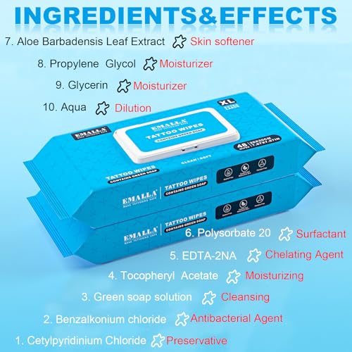 Emalla Green Tattoo Wipes 192 Count All-in-One Premium Skin Care & Cleaning