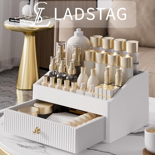 Makeup Organizer Leather Skin Storage with 2 Layers - White