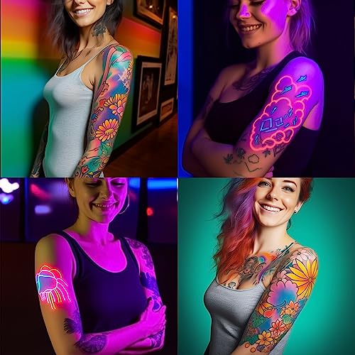 Temporary Tattoo Markers for Skin, 15 Dual Tip Fake Tattoo Pens ? Glitter, Matte, Neon Glow Body Marker with 50 Paint Stencils & 43 Stickers, Washable Markers for Teens & Adlut
