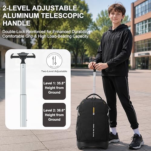 NEW TILAMI 18-Inch Expandable Rolling Backpack with Stair-Climbing Feature - Black