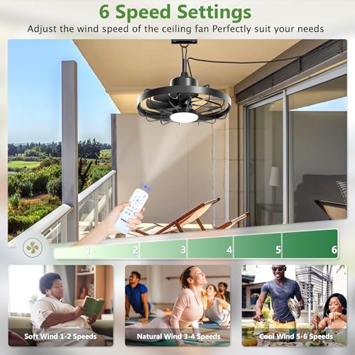 Niitawm Black 20'' Outdoor Ceiling Fan with Light, Waterproof Remote & App Control
