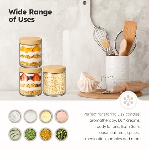 8 oz Glass Jars with Lids, 30 Pack Clear Small Glass Jars with Woodgrain Lids Leakproof Round Airtight Empty Cosmetic Travel Containers for Lotions Powders and Candle Making