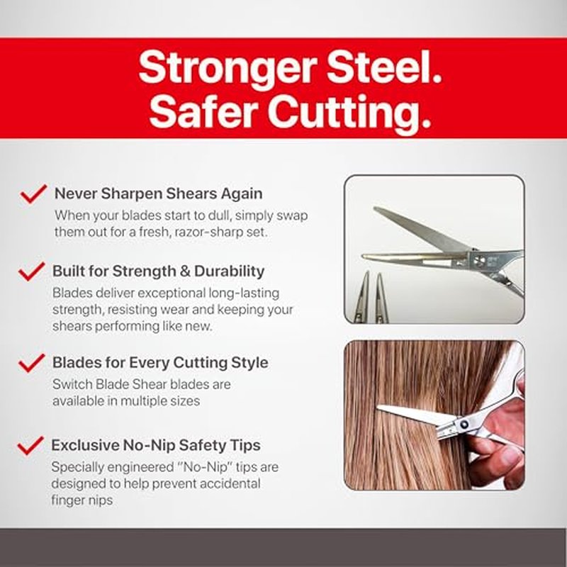 Feather - Switch-Blade Haircutting Shears Replacement Blades - for Professional Stylists & Barbers - Stainless Steel - No-Nip Tip - Made in Japan - 60/65 Model
