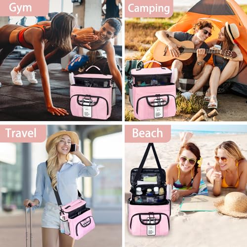 Large Toiletry Bag for Women Men, Bathroom Bag, Water Resistant Portable Shower Caddy for College Dorm, Hanging Toiletry Bags for Traveling, Gym Camping Cruise Ship Travel Essentials Shower Bag (Pink)