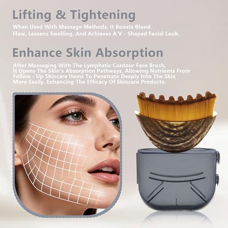 2 PCS Lymphatic Contour Face Brush ? Lymphatic Drainage Massager for Face, Chin & Jawline Sculpting, Anti-Puffiness Dry Brushing Tool with Ergonomic Design & Soft Bristles for All Skin Types