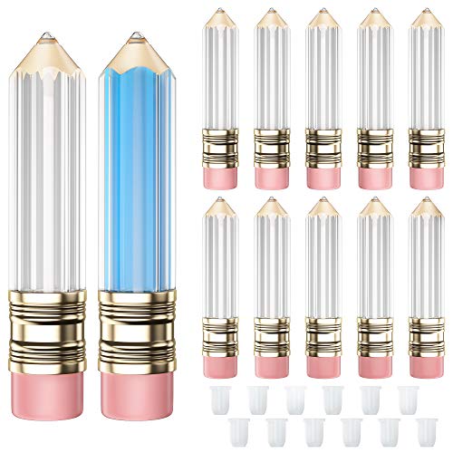RONRONS 12 Pieces Pencil Lip Gloss Tubes, Empty Mini Pencil Shaped Lip Gloss Tubes Containers Clear Lip Balm Tube Plastic Refillable Bottle for Women Girls Gifts, 5ml